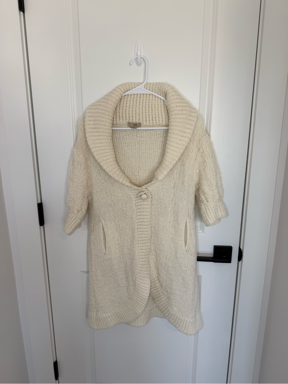 Forever 21 Cream Shawl-Collar Knit Button Cardigan